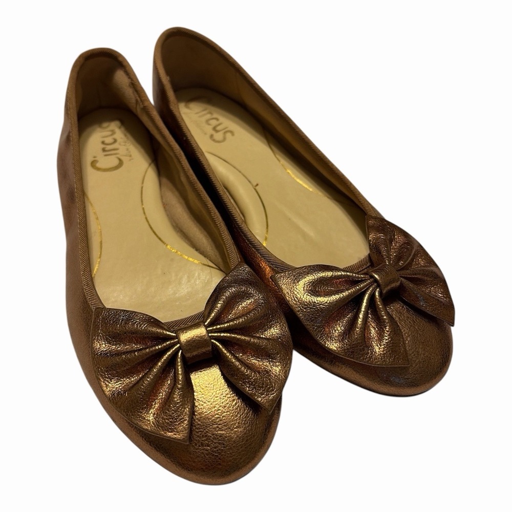 Sam Edelman Circus Bronze/Brown Metallic Bow Ballet Flats Slip On Round Toe US 8